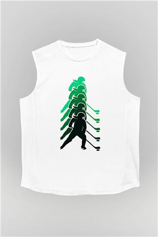 Hokey Baskılı Unisex Kolsuz Beyaz Tişört