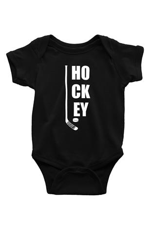 Hokey Baskılı Unisex Siyah Bebek Body - Zıbın