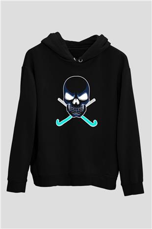 Hokey Baskılı Unisex Siyah Hoodie