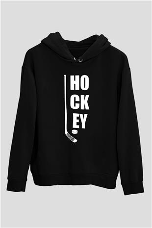 Hokey Baskılı Unisex Siyah Hoodie