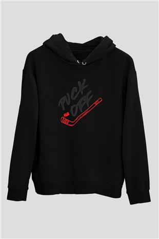 Hokey Baskılı Unisex Siyah Hoodie