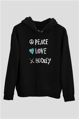 Hokey Baskılı Unisex Siyah Hoodie