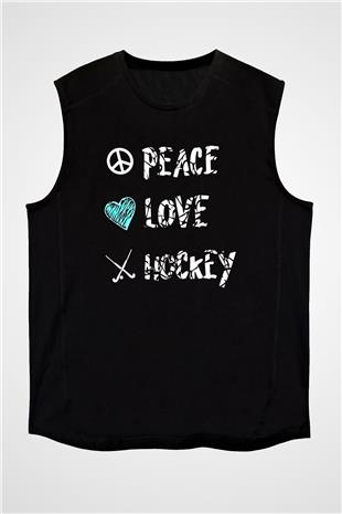 Hokey Baskılı Unisex Siyah Kolsuz Tişört
