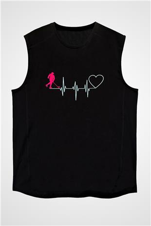 Hokey Baskılı Unisex Siyah Kolsuz Tişört