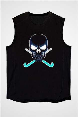 Hokey Baskılı Unisex Siyah Kolsuz Tişört