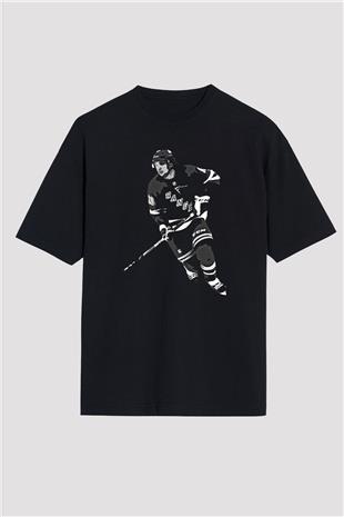 Hokey Baskılı Unisex Siyah Oversize Tişört