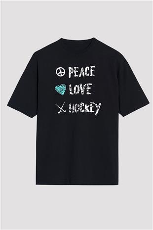 Hokey Baskılı Unisex Siyah Oversize Tişört