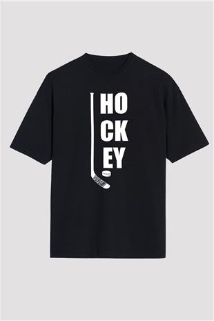 Hokey Baskılı Unisex Siyah Oversize Tişört
