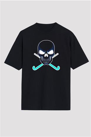Hokey Baskılı Unisex Siyah Oversize Tişört