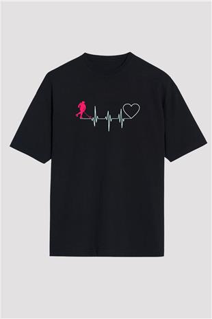 Hokey Baskılı Unisex Siyah Oversize Tişört