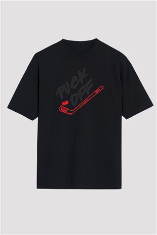 Hokey Baskılı Unisex Siyah Oversize Tişört