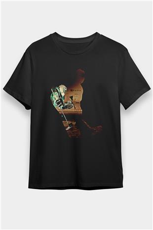 Hokey Baskılı Unisex Siyah Tişört - Tshirt