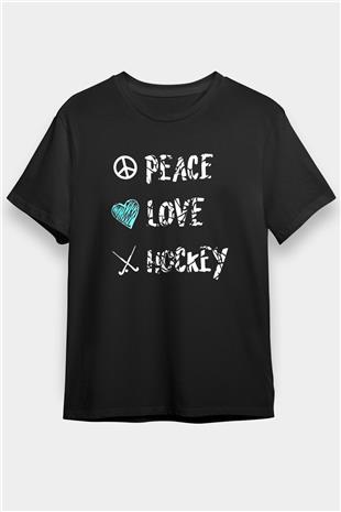 Hokey Baskılı Unisex Siyah Tişört - Tshirt