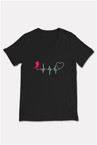Hokey Baskılı Unisex Siyah V Yaka Tişört