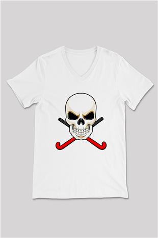 Hokey Baskılı Unisex V Yaka Tişört - Tshirt