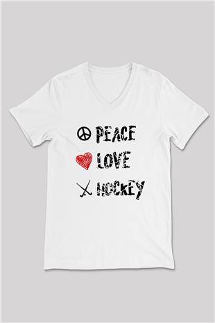 Hokey Baskılı Unisex V Yaka Tişört - Tshirt