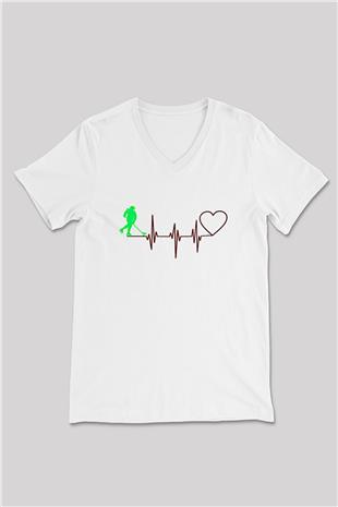 Hokey Baskılı Unisex V Yaka Tişört - Tshirt