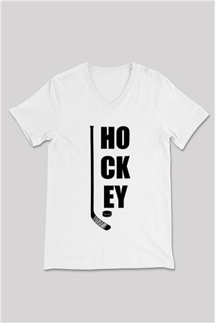 Hokey Baskılı Unisex V Yaka Tişört - Tshirt