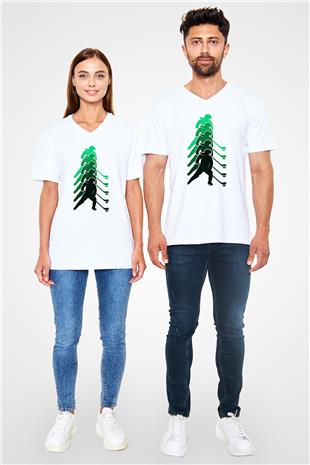 Hokey Baskılı Unisex V Yaka Tişört - Tshirt