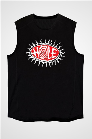 Hole Baskılı Unisex Siyah Kolsuz Tişört - Tshirt