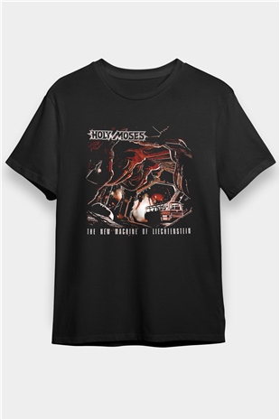 Holy Moses Baskılı Unisex Siyah Tişört - Tshirt