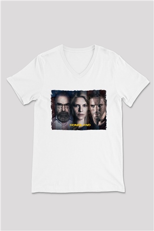 Homeland Beyaz Unisex V Yaka Tişört