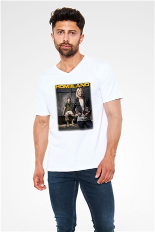 Homeland Beyaz Unisex V Yaka Tişört T-Shirt