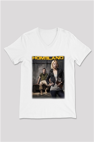 Homeland Beyaz Unisex V Yaka Tişört T-Shirt
