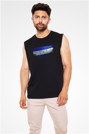 Honduras Bayrağı Baskılı Unisex Siyah Kolsuz Tişört