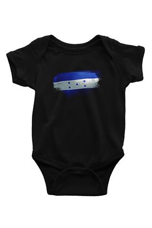 Honduras Bayrağı Baskılı Unisex Siyah Bebek Body - Zıbın