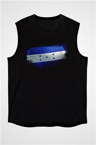 Honduras Bayrağı Baskılı Unisex Siyah Kolsuz Tişört