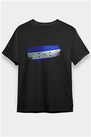 Honduras Bayrağı Baskılı Unisex Siyah Tişört