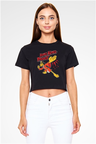Hong Kong Phooey Siyah   Crop Top Tişört