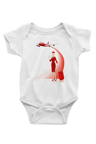 Hostes Baskılı Beyaz Unisex Bebek Body - Zıbın