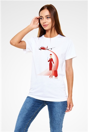 Hostes Beyaz Unisex Tişört T-Shirt - TişörtFabrikası