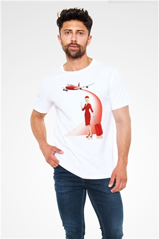 Hostes Beyaz Unisex Tişört T-Shirt - TişörtFabrikası