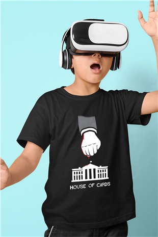 House of Cards Baskılı Siyah Unisex Çocuk Tişört