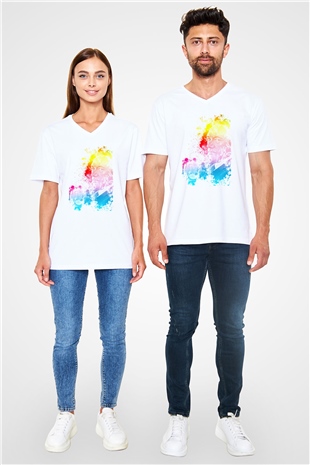 House of Cards Beyaz Unisex V Yaka Tişört