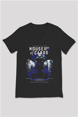 House of Cards Siyah Unisex V Yaka Tişört