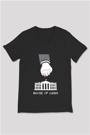House of Cards Siyah Unisex V Yaka Tişört T-Shirt