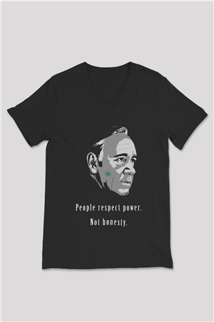 House of Cards Siyah Unisex V Yaka Tişört T-Shirt