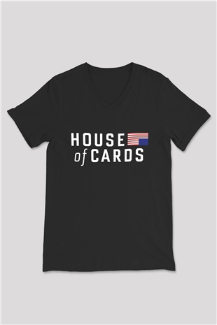 House of Cards Siyah Unisex V Yaka Tişört T-Shirt