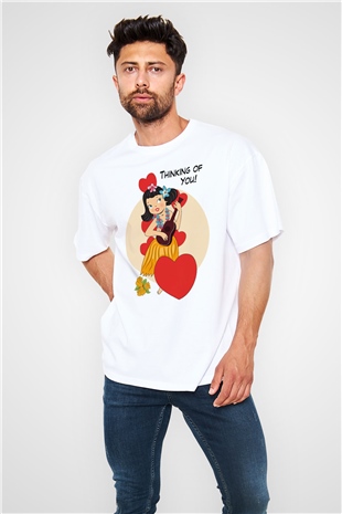 Hula Beyaz Oversize Tişört Oversize T-shirt - TişörtFabrikası