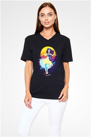 Hula Siyah Unisex V Yaka Tişört