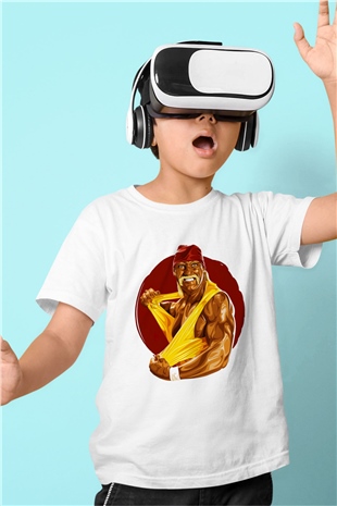 Hulk Hogan Baskılı Beyaz Unisex Çocuk Tişört