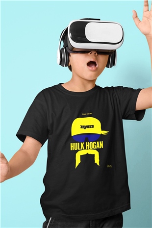 Hulk Hogan Baskılı Siyah Unisex Çocuk Tişört