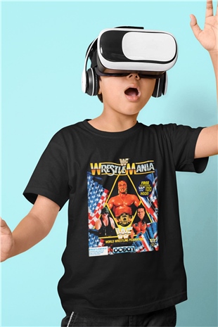 Hulk Hogan Baskılı Siyah Unisex Çocuk Tişört