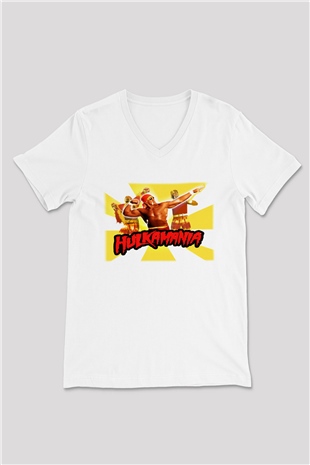 Hulk Hogan Beyaz Unisex V Yaka Tişört