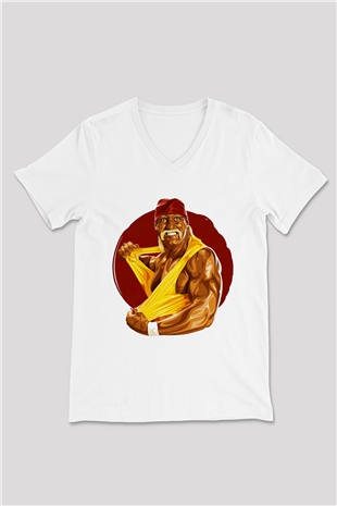 Hulk Hogan Beyaz Unisex V Yaka Tişört