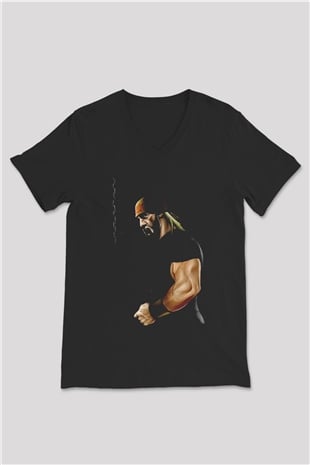 Hulk Hogan Siyah Unisex  V Yaka Tişört